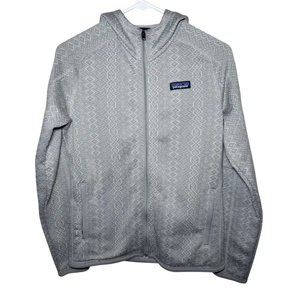 Patagonia Full Zip Hooded Jacket Women Small Gray Geometric Sweater - Picture 1 of 8